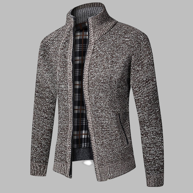 Versatile men's zipper sweater, perfect for casual wear or semi-formal occasions, modern knit pullover style.