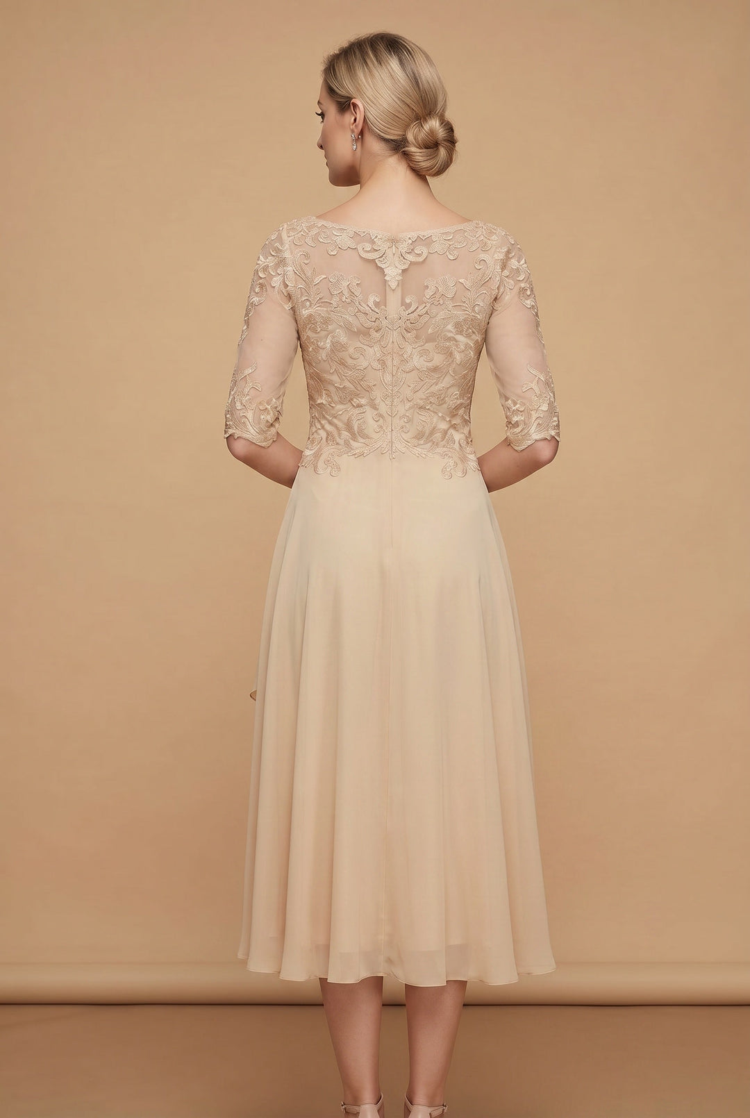 Flattering women's high-waist flared midi dress. Elegant everyday style, perfect for versatile outfits.