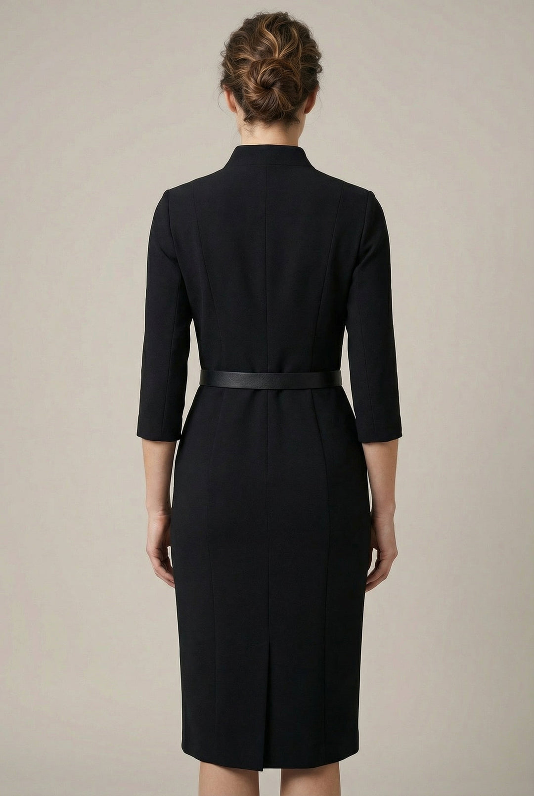 Chic women's midi dress with a belt, ideal for all-season wear and sophisticated women's fashion.