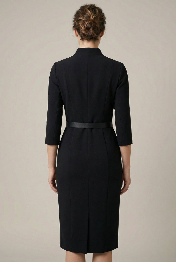 Chic women's midi dress with a belt, ideal for all-season wear and sophisticated women's fashion.