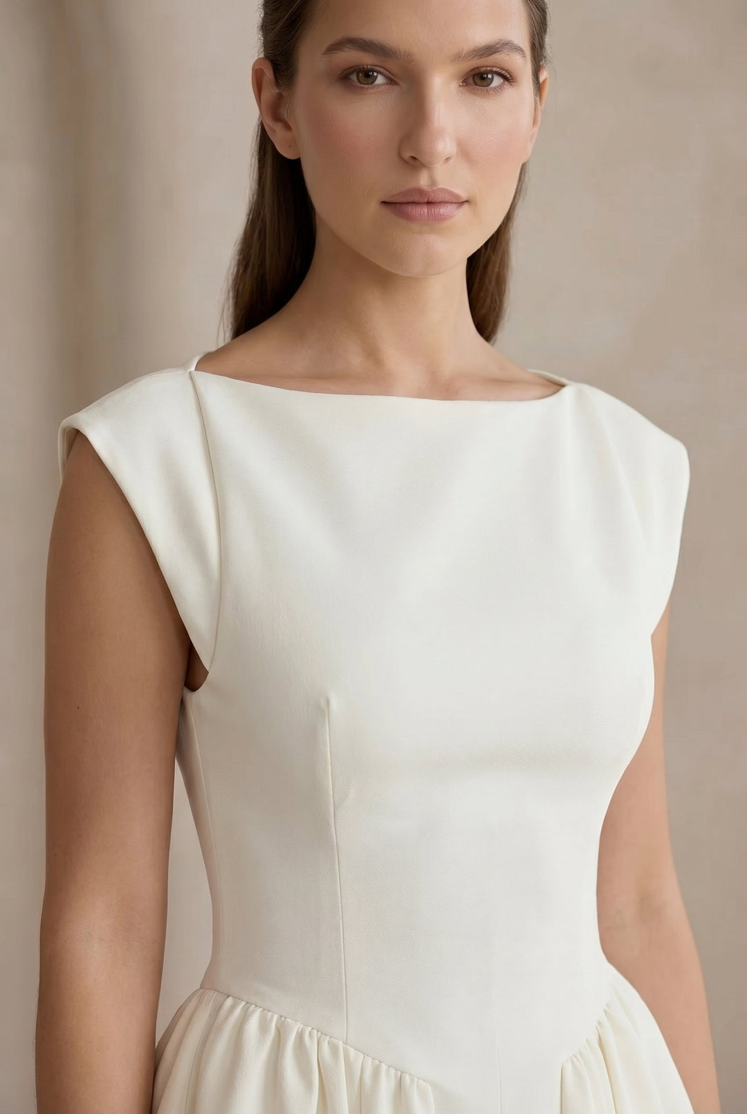 Polished elegant women's midi dress with cap sleeves, great for formal occasions & professional settings.