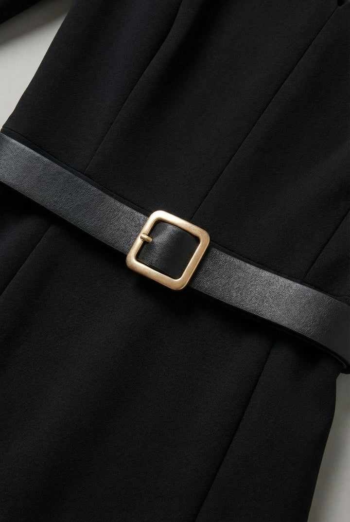Tailored belted midi dress for women, suitable for special occasions or elegant professional wear.