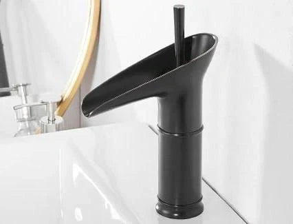 Contemporary brass waterfall tap, designed for optimal water efficiency & style.