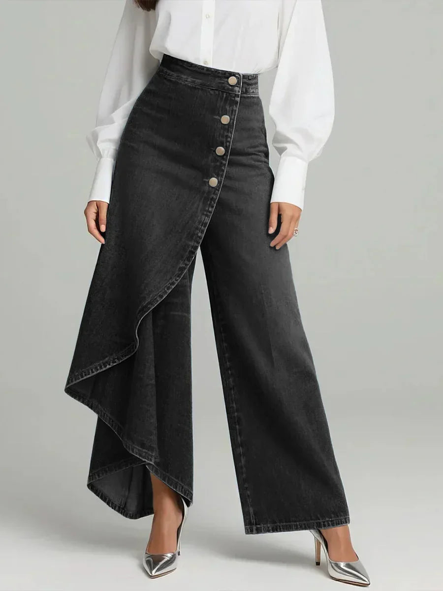 Comfortable women's high-waisted wide-leg trousers, a stylish and elegant choice for effortless everyday fashion.
