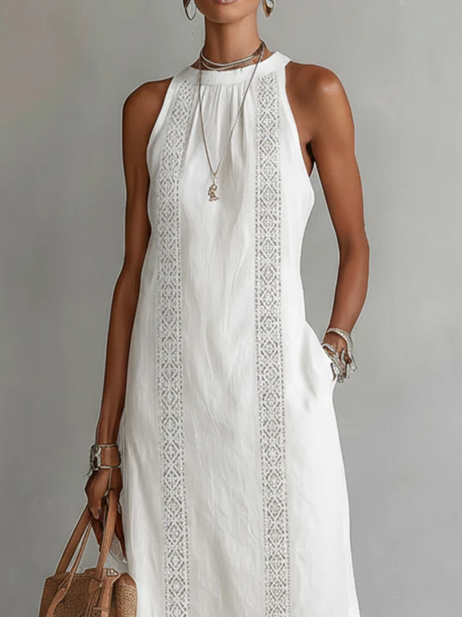 Chic women's midi dress featuring a mandarin collar and elegant flowing silhouette.