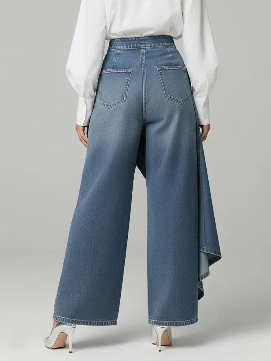 Stylish blue women's high-waisted wide-leg pants, offering comfort & a chic look for any occasion.