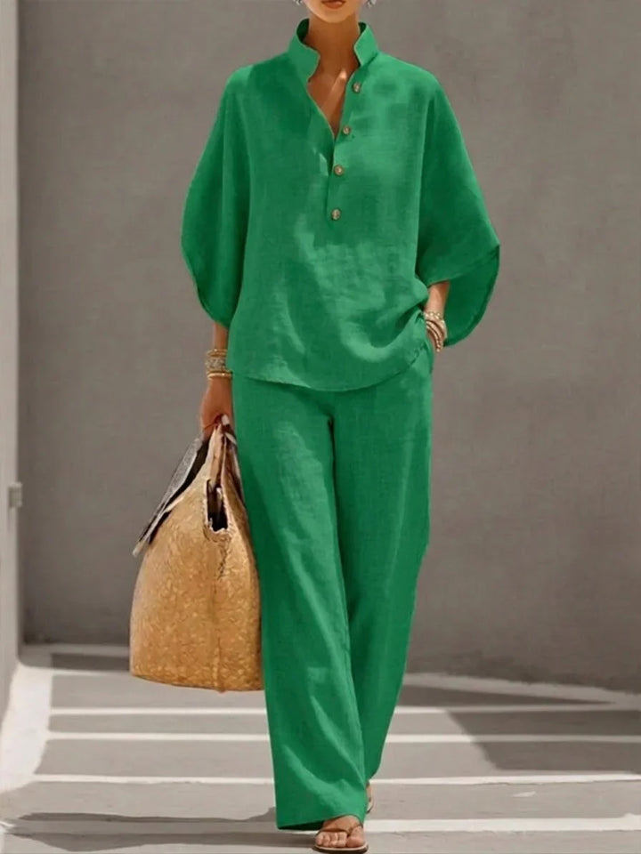Women's wide leg linen trousers. Comfortable, elegant, & breathable for summer casual outfits.