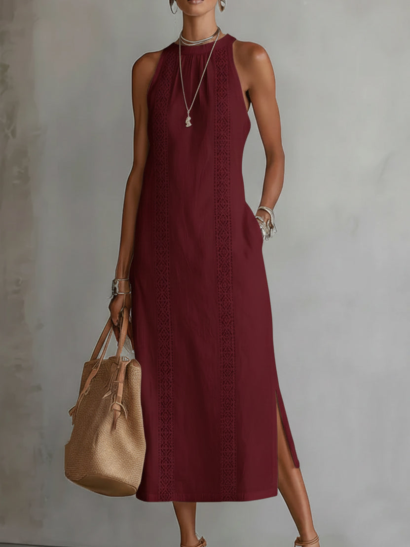 Versatile women's midi dress: elegant, casual, vacation-ready with mandarin collar.