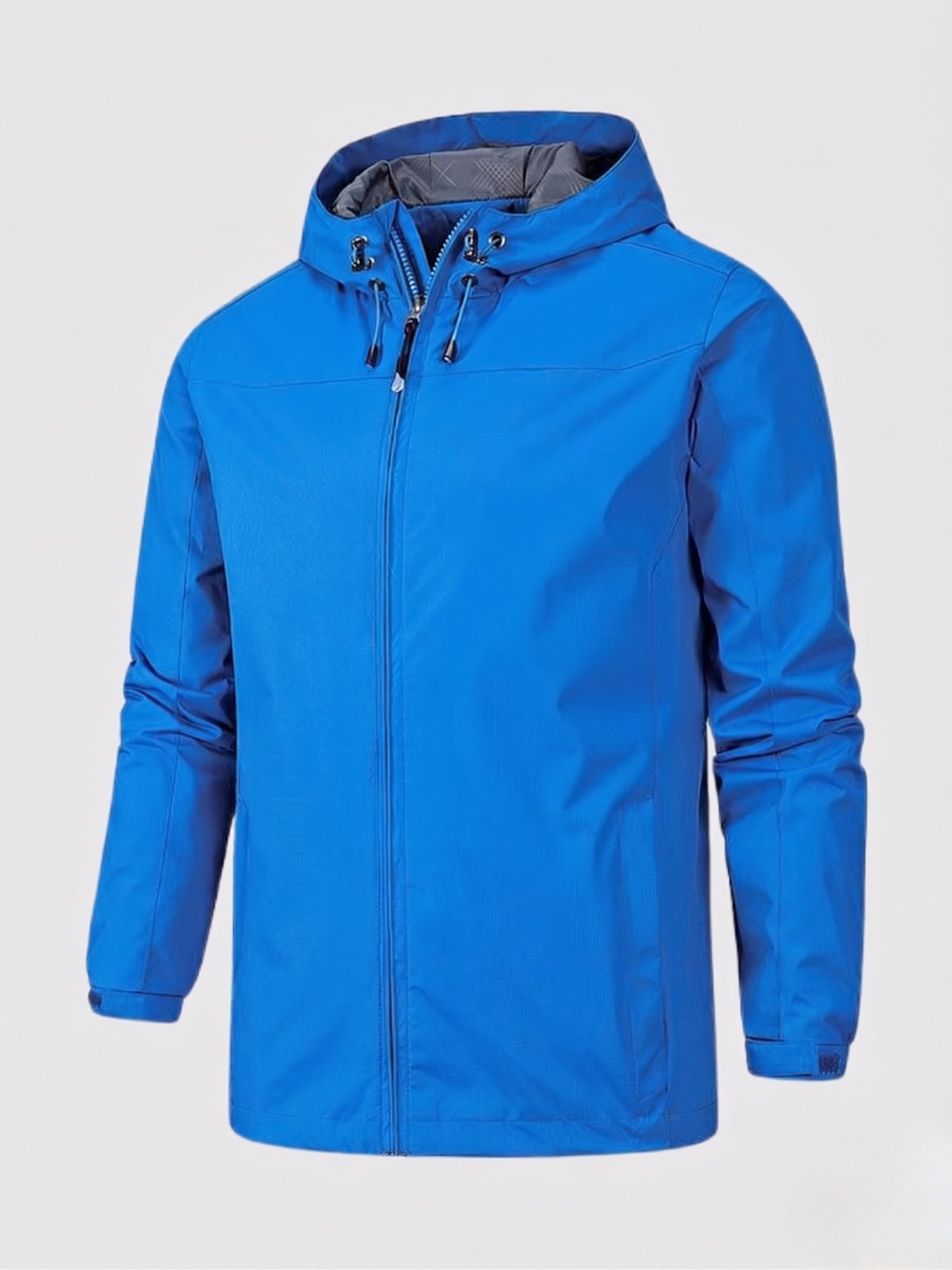 Versatile men's lightweight hooded jacket, full-zip design for comfort & easy layering as all-season outerwear.