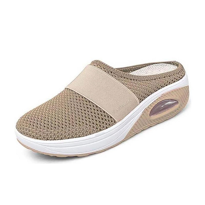 Breathable women's slip-on comfort shoes with air cushion, for walking & foot health.