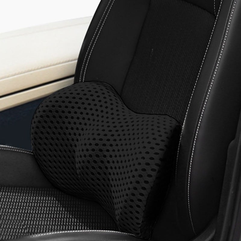 Orthopaedic lumbar cushion for ergonomic back support. Memory foam relief for home, office, & car.