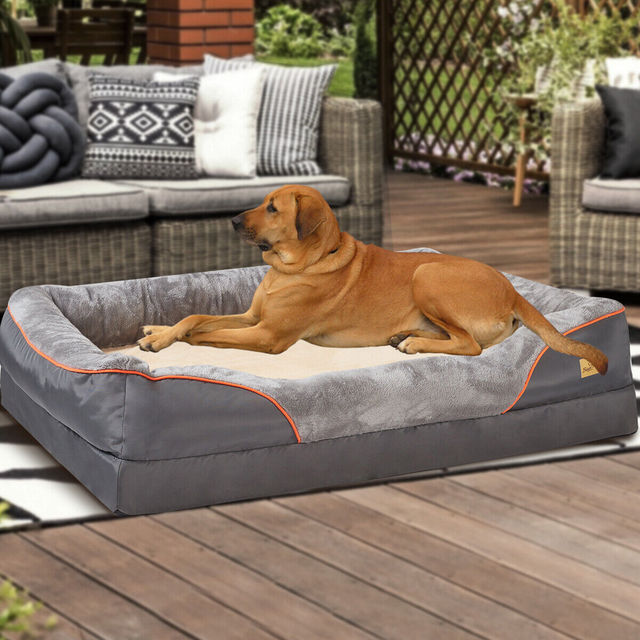 Orthopedic memory foam dog bed, large size, cushioned interior with cotton-padded bolster, perfect for large breeds.