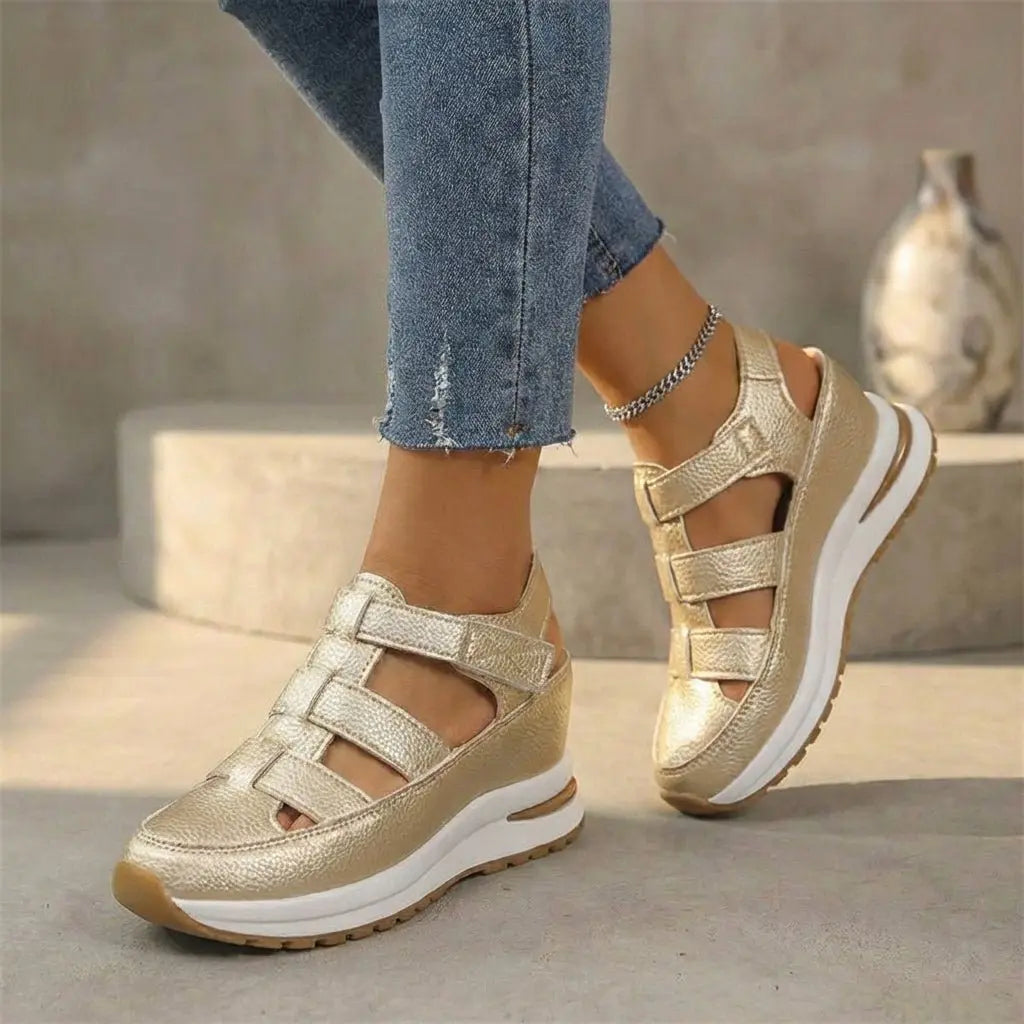Comfortable women's orthopedic platform trainers, supportive design with easy hook & loop closure for daily use.