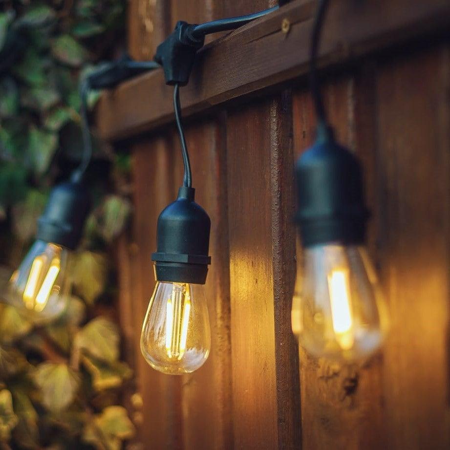 Festoon LED garden lights, heavy-duty & weatherproof, for charming backyard lighting and outdoor events.