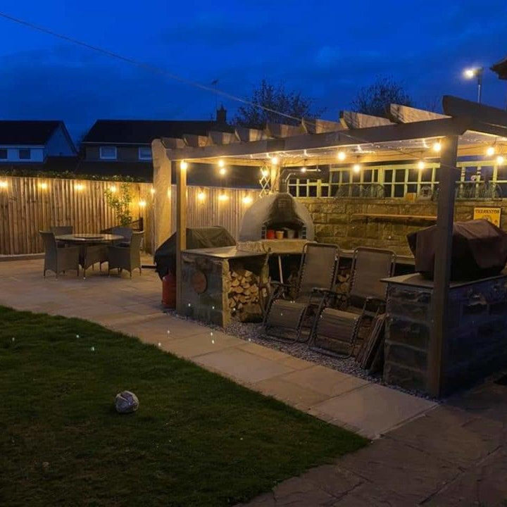 Heavy-duty waterproof LED string lights, perfect for residential patios, commercial courtyards & permanent outdoor decor.