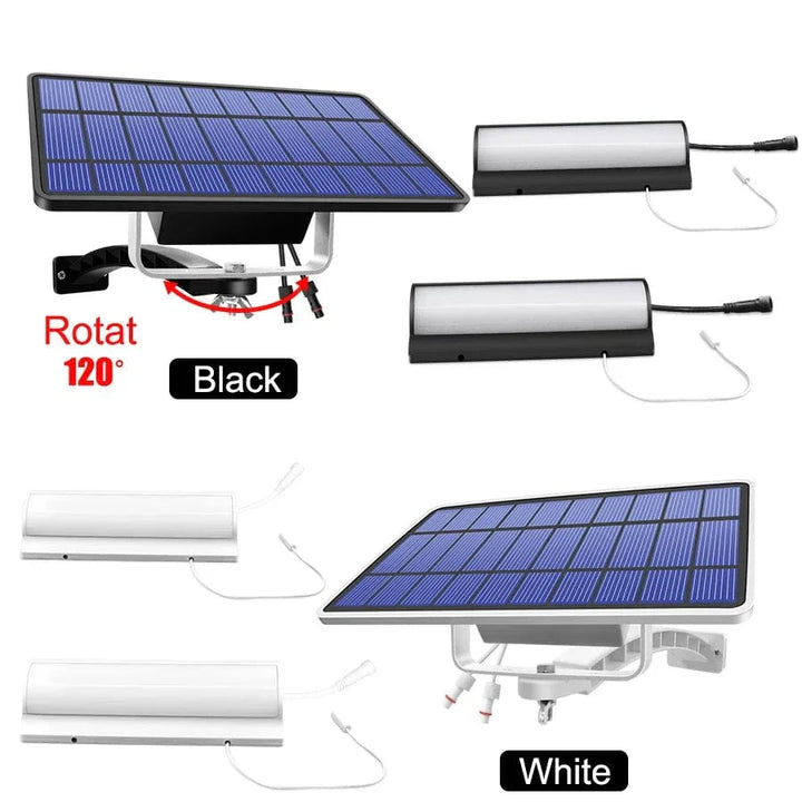 Outdoor Solar Pendant LED Light with dual/single options, art deco style, warm/cool white, weatherproof, 30 LEDs per head.