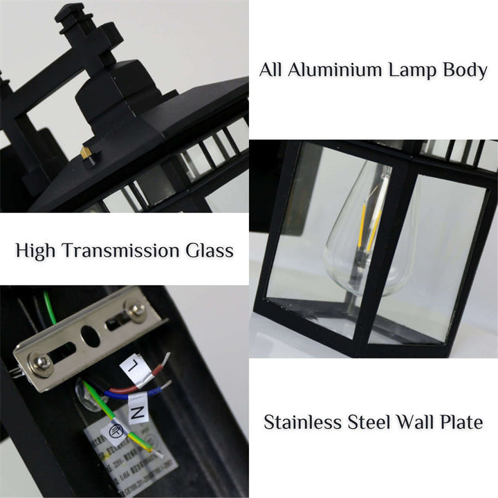 E27 compatible outdoor wall lantern. Elegant black aluminum for garden, porch & entrance lighting.
