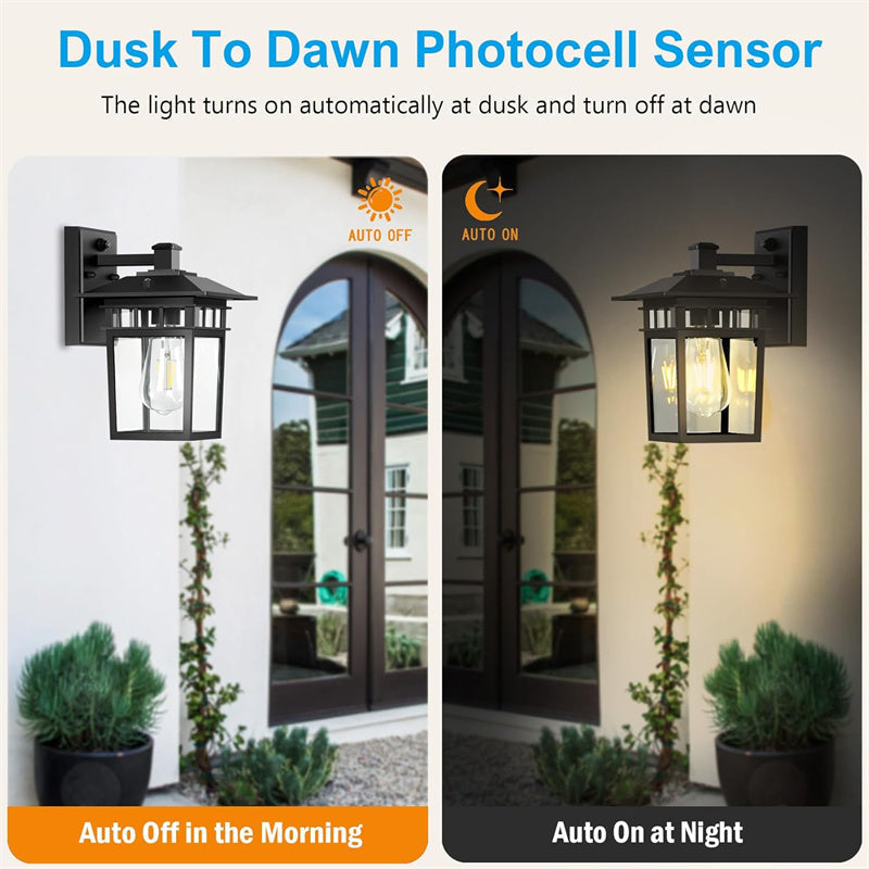 Versatile outdoor lantern wall light, suitable for gardens, patios & entrance areas. Aluminum body.