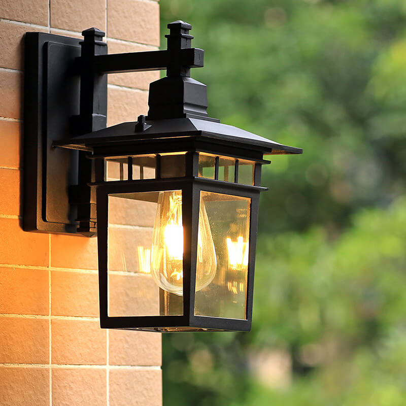 Robust aluminum outdoor wall light. Elegant lantern for weather-resistant garden & entrance use.