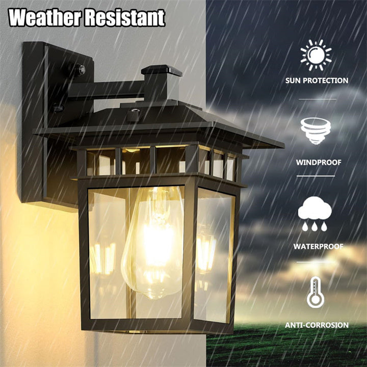 Stylish outdoor wall lantern. Black finish for garden, porch & entrance illumination. E27 lamp.
