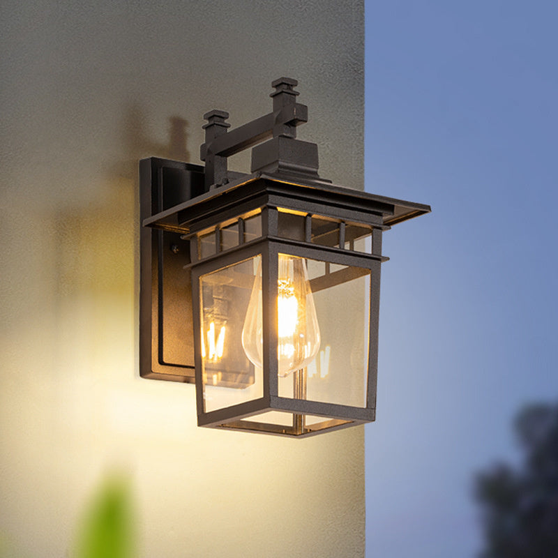 Elegant outdoor wall lantern for garden & entrance. Weather-resistant aluminum exterior lamp.