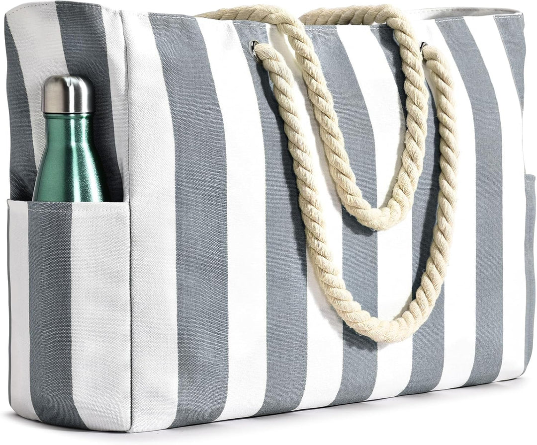 Spacious women's travel tote bag, waterproof & sandproof for beach or pool vacation.