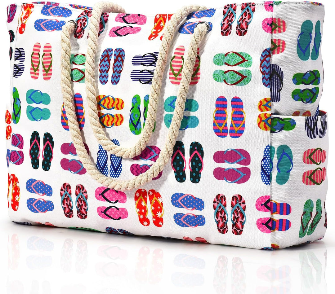 Spacious sandproof beach bag for women, ideal for pool days & vacation travel.