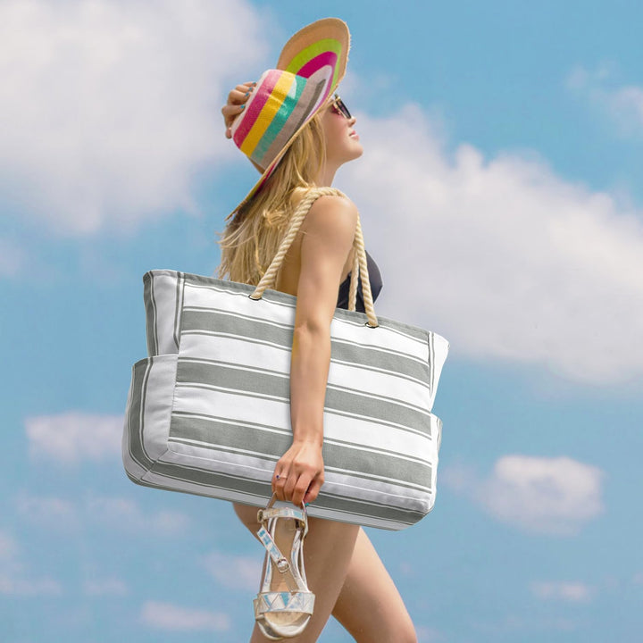 Oversized women's travel tote, waterproof and sandproof, ideal for tropical escapes.