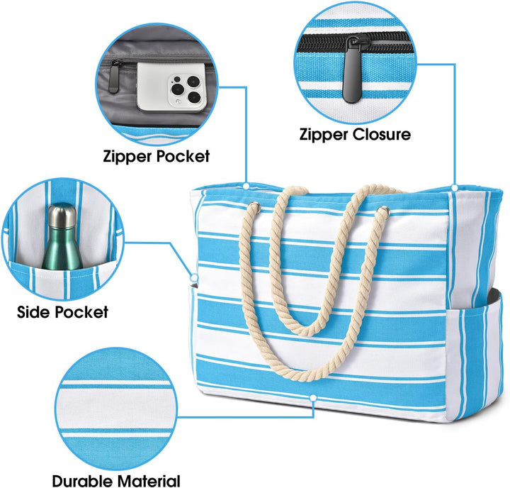 Women's waterproof beach tote, sandproof & spacious, perfect for a day out.