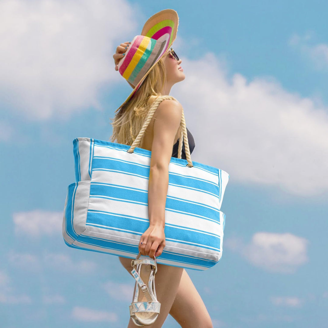 Durable oversized beach tote bag, sandproof and waterproof for women's adventures.