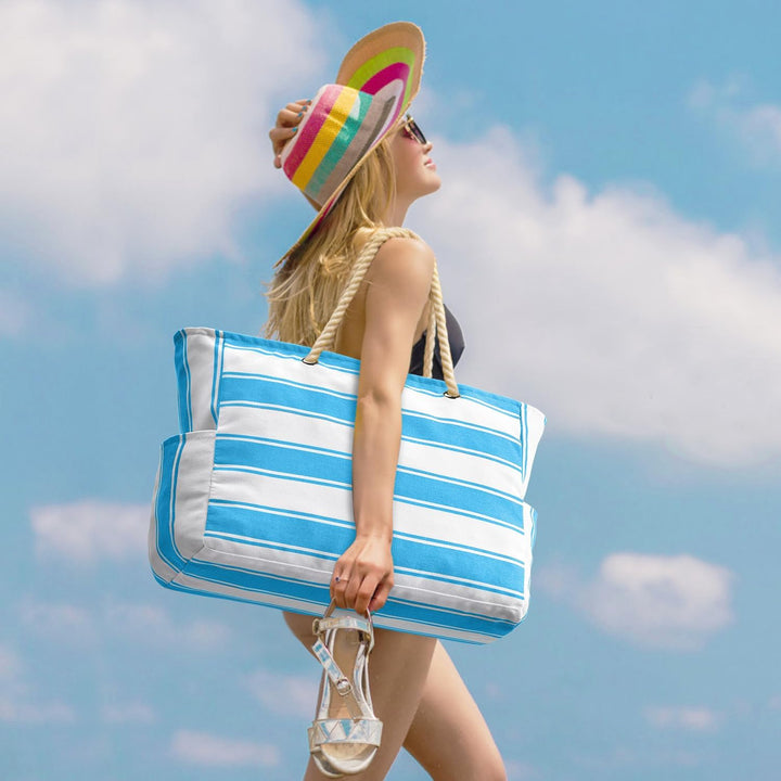 Durable oversized beach tote bag, sandproof and waterproof for women's adventures.