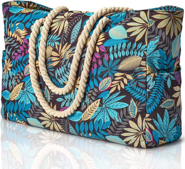 Spacious women's waterproof sandproof beach bag, oversized for family trips.