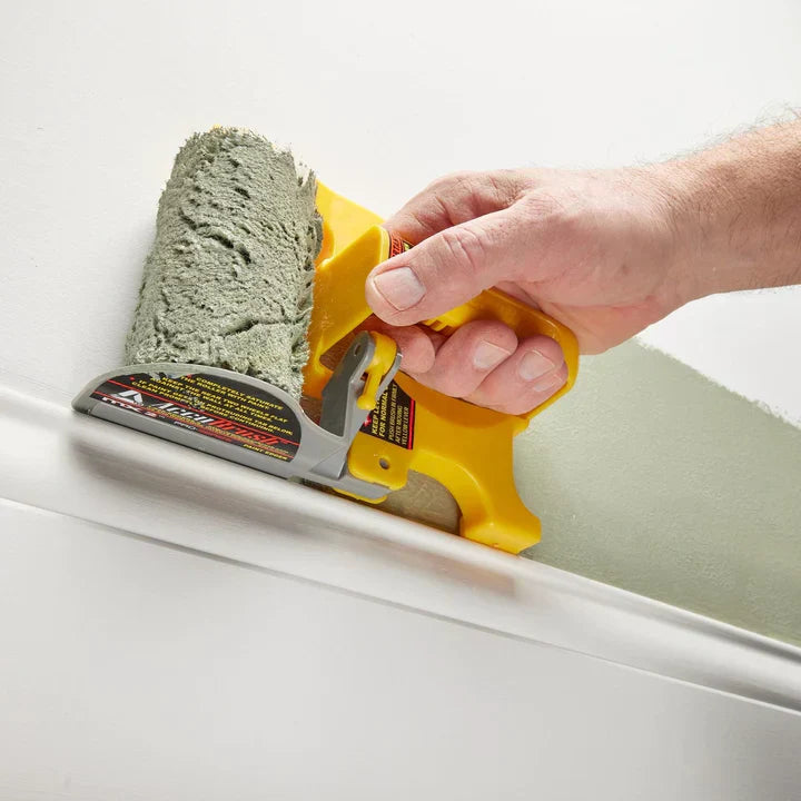"Paint roller for sharp edges; ergonomic handle, high-quality roller fabric, ideal for walls and trim painting."