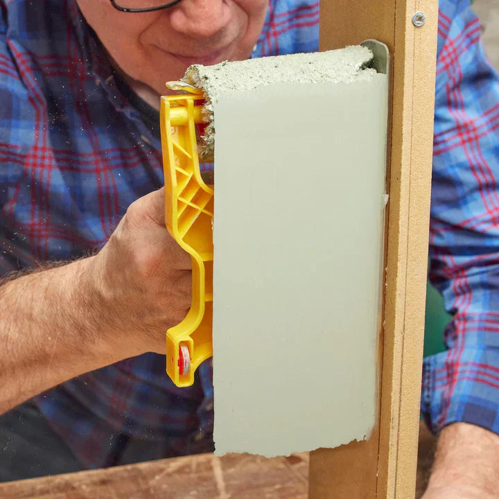 "Paint roller for sharp edges; ergonomic handle, high-quality roller fabric, ideal for walls and trim painting."