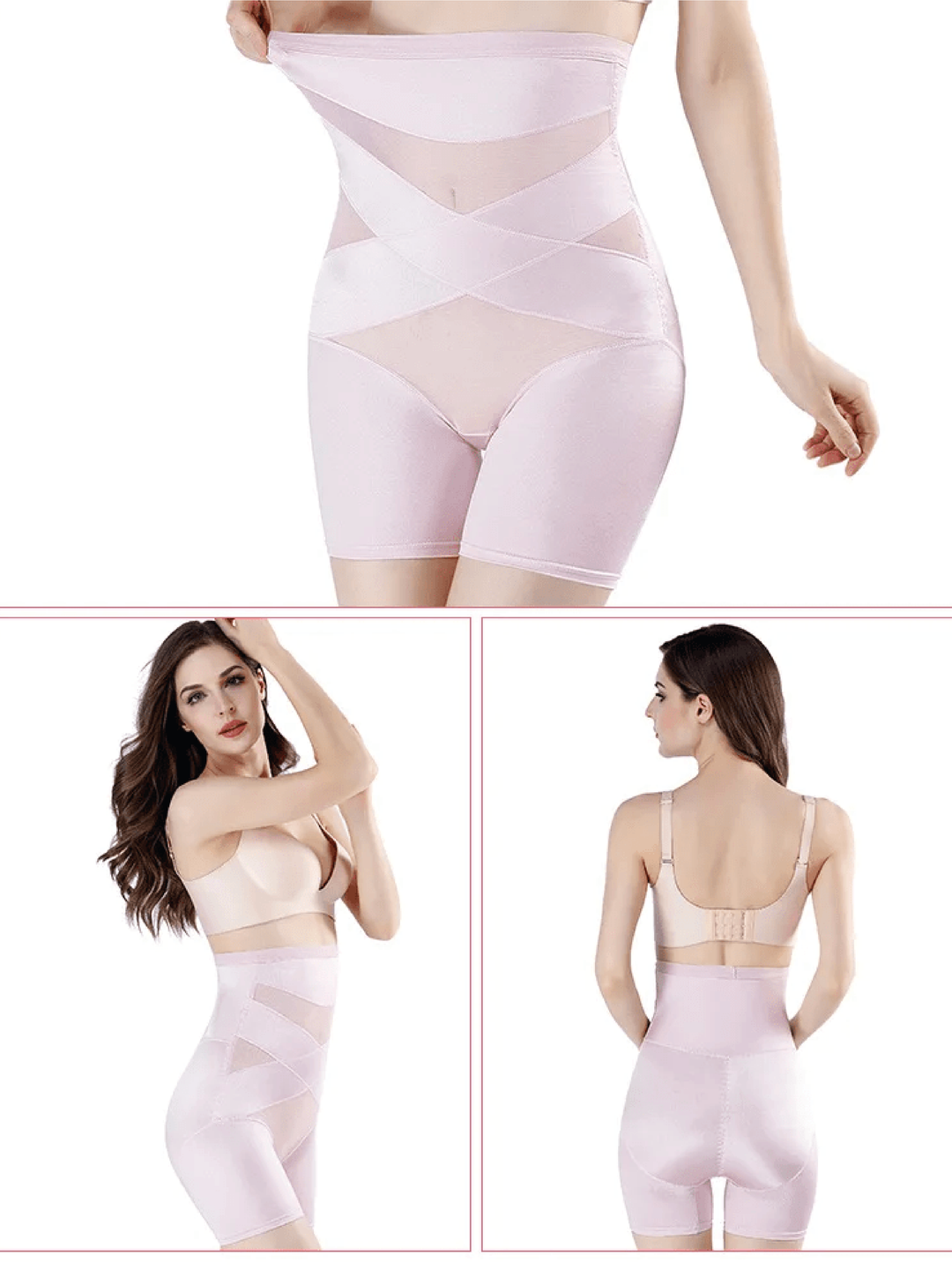 Women's high waist extended leg shapewear shorts. Seamless control for thigh shaping and a smooth silhouette.