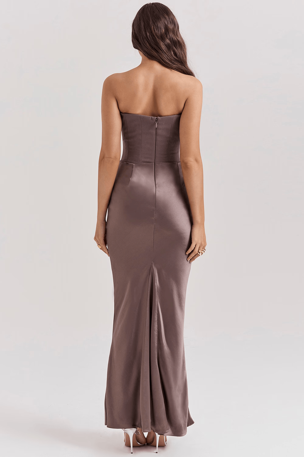 Sophisticated women's strapless evening wear, a glamorous choice for special events.