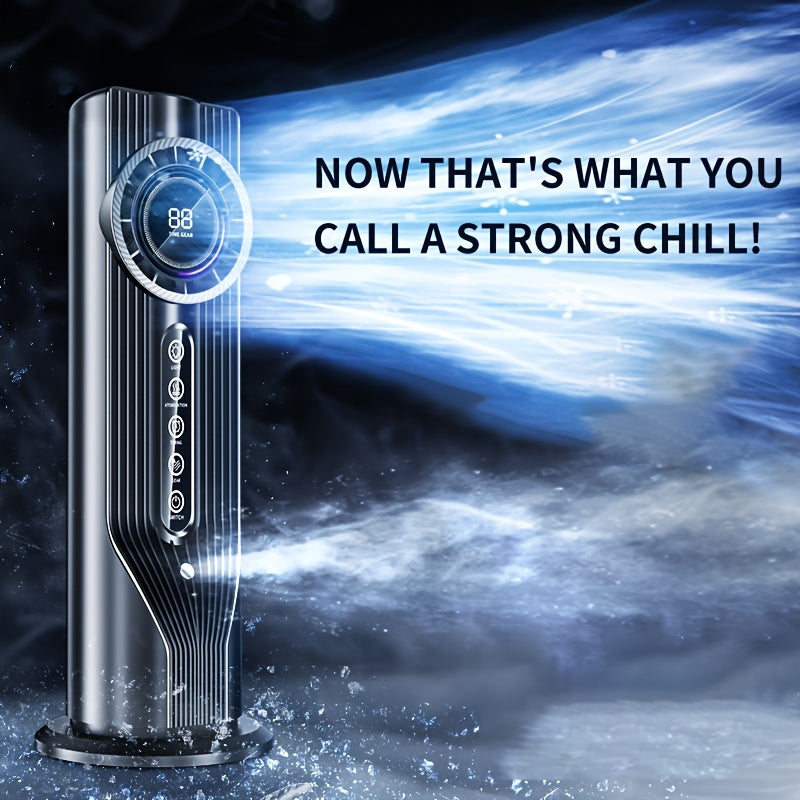 Portable personal fan, a quiet air cooler and humidifier for enhanced comfort at work or home.