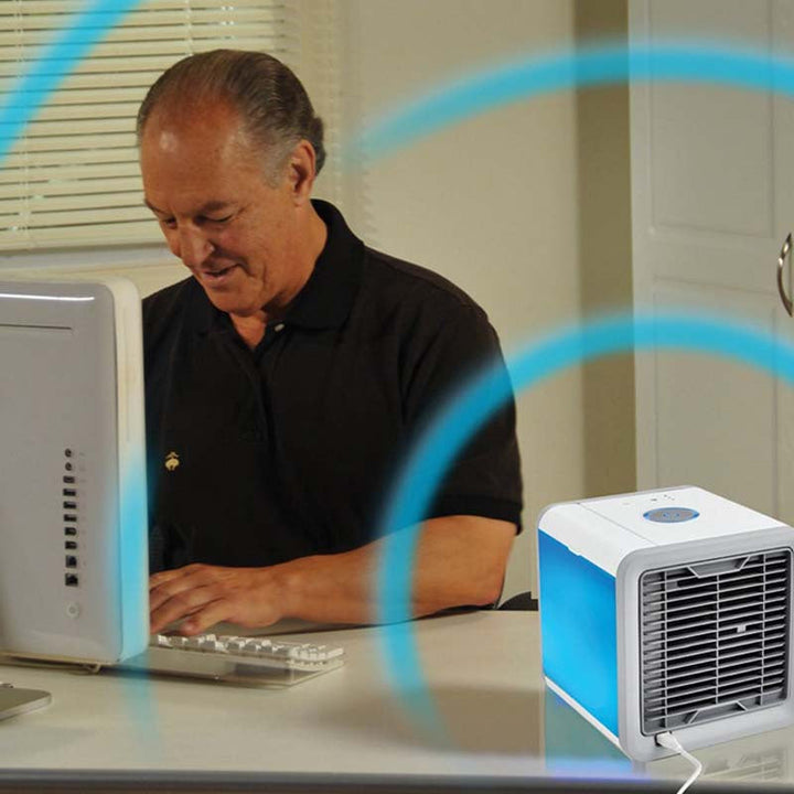Desktop USB fan & personal air cooler provides refreshing comfort for your workspace or bedside table.