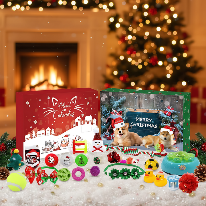 Pet Advent Calendar for cats & dogs, 24 days of festive treats & toys. Ideal Christmas holiday gift for pets.