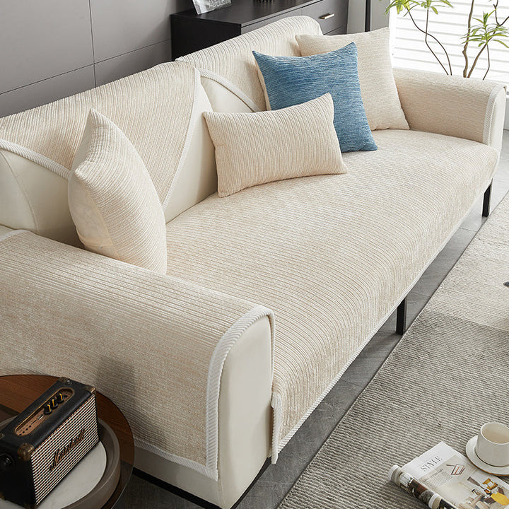 Pet-friendly striped chenille sofa cover anti-scratch design in soft fabric, adds chic style and protects furniture from dama