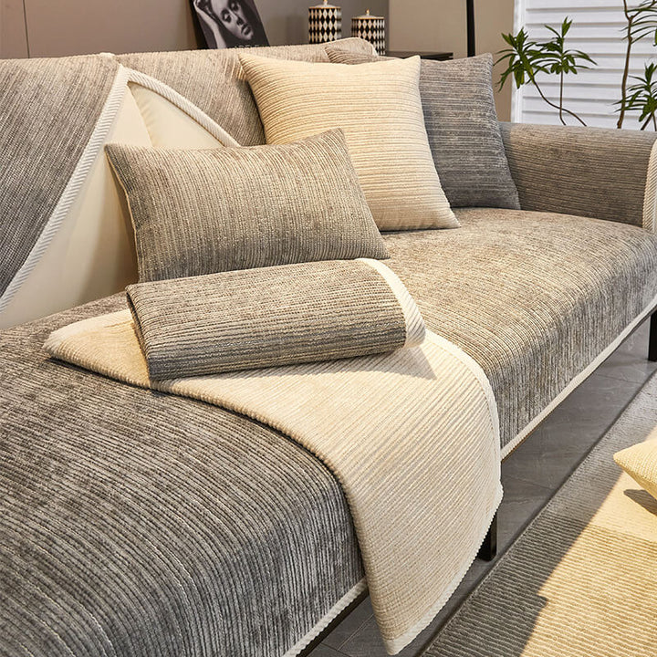 Pet-friendly striped chenille sofa cover anti-scratch design in soft fabric, adds chic style and protects furniture from dama