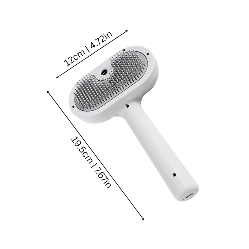 Effective pet grooming brush with spray for cats & dogs. Massages skin, reduces shedding & tangles for healthy pet care.
