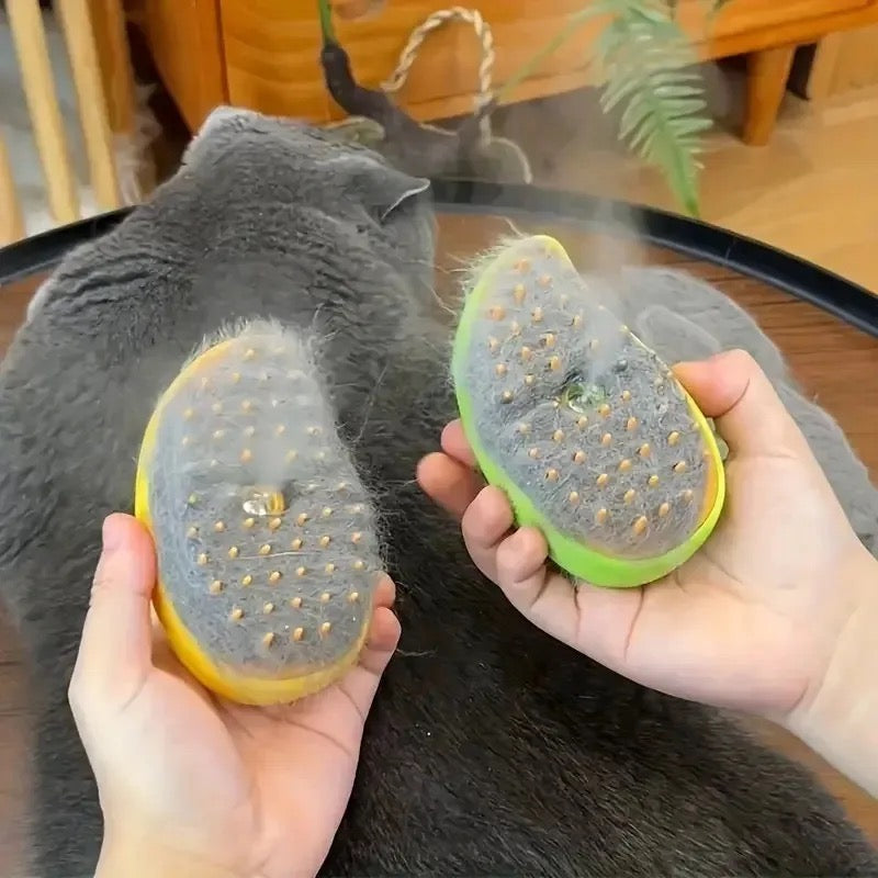 Pet care steam brush for healthy dog & cat fur. Desheds, cleans, and massages, ensuring a clean, shiny coat.