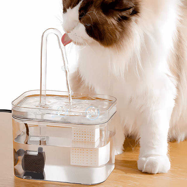 Pet water fountain providing fresh, filtered, and clean hydration for cats & dogs with a quiet pump.