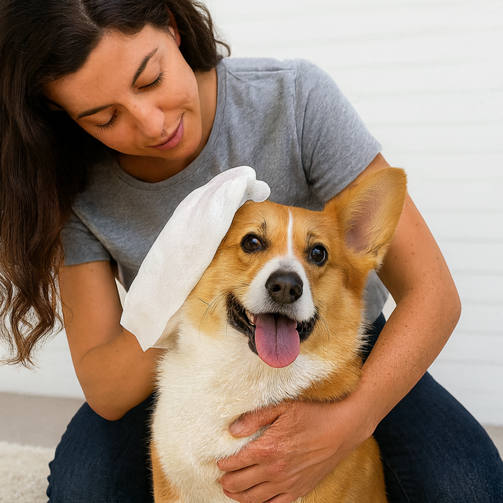 PetPure Odor-Eliminating Grooming Wipes container on a counter, essential for daily pet care & quick cleans.
