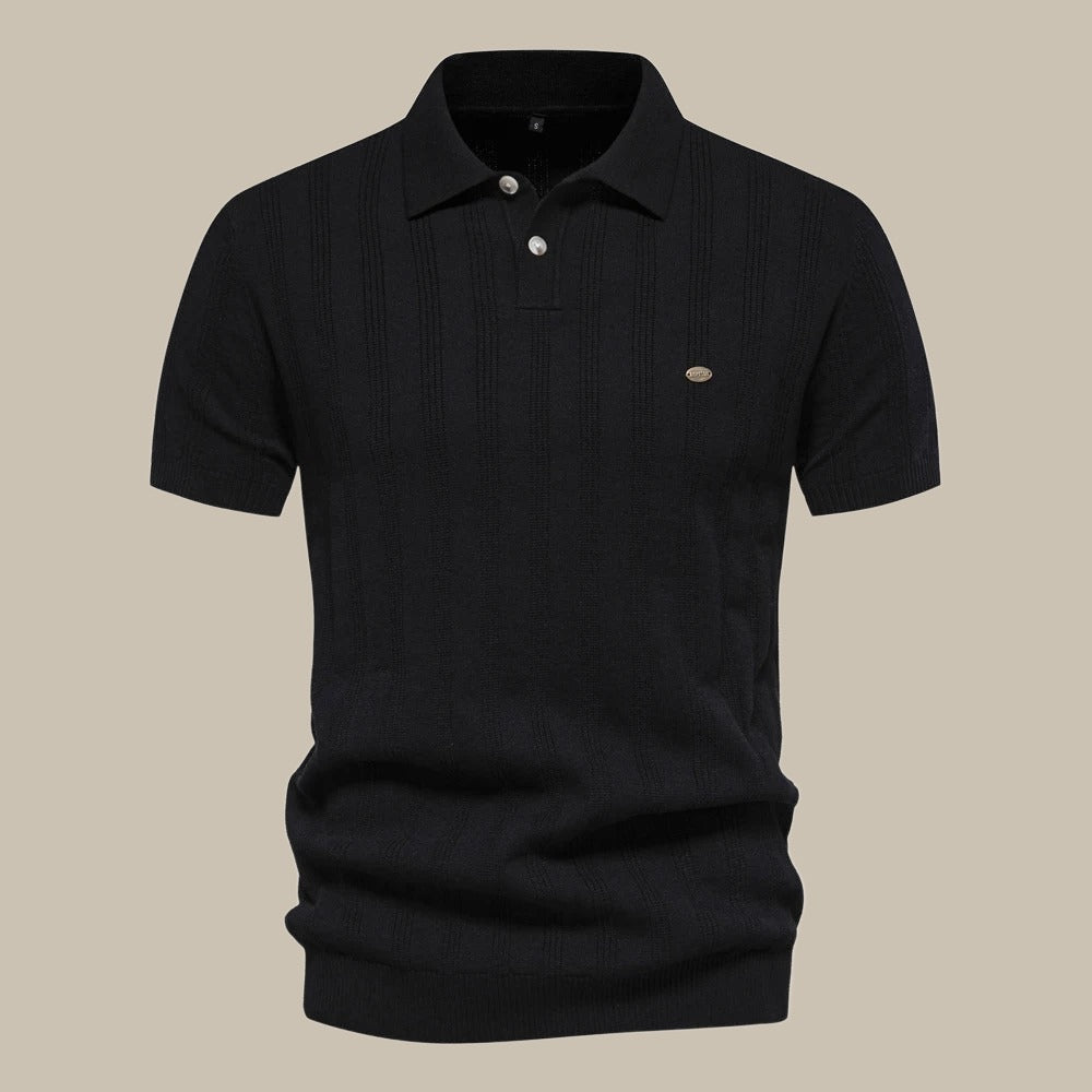 Classic men's short sleeve knit polo in a smart-casual cut. Breathable fabric ensures all-day comfort & style.