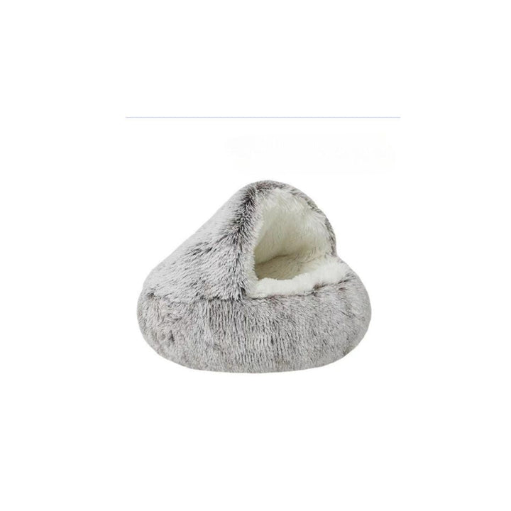 Washable 2-in-1 cat bed: a cozy plush pet cave or open round bed, perfect for cats & kittens to hide or nap.