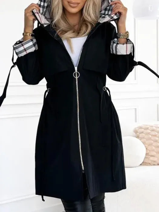 Modern women's waterproof windproof coat, a stylish zip jacket for all-weather comfort & protection. Great for casual.