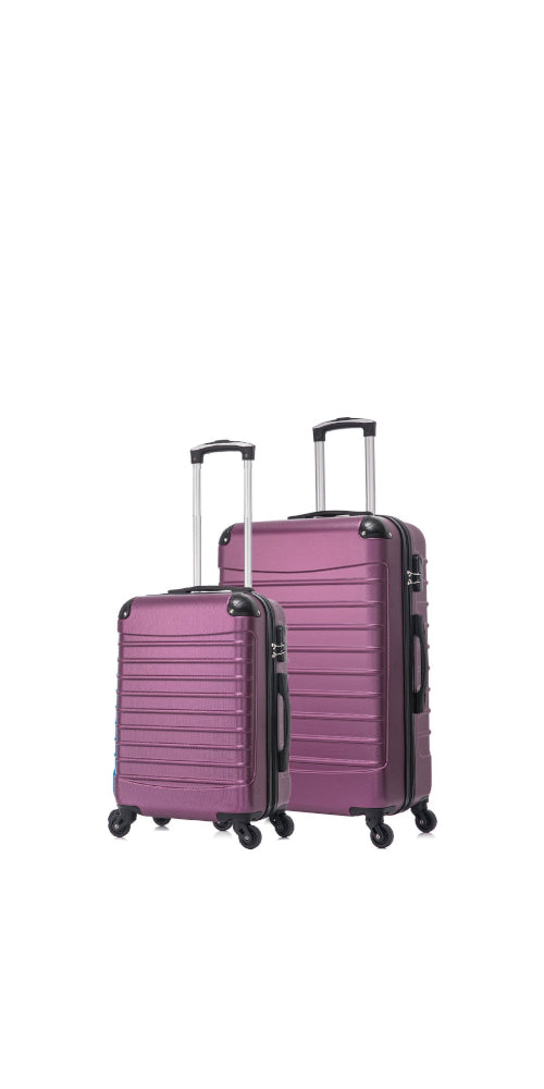 Pink 2-piece hardshell luggage set with smooth spinner wheels for easy travel & organized packing.