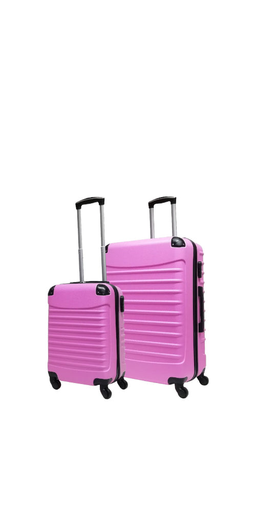 Pink 2-piece women's hard shell luggage set with durable ABS material, ideal for travel and vacation.